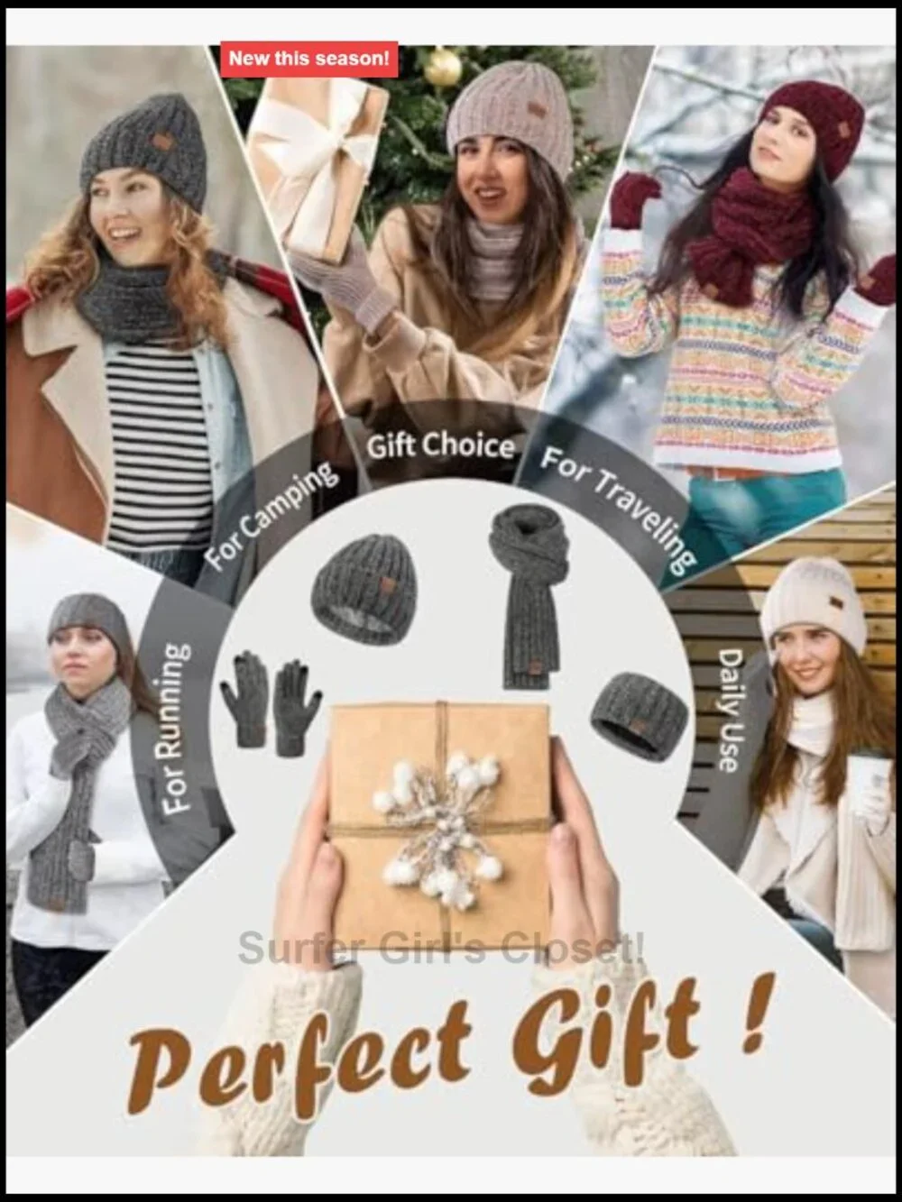 Chenille Winter Hat Scarf Gloves Set, Touchscreen Gloves Fleece Lined Ear